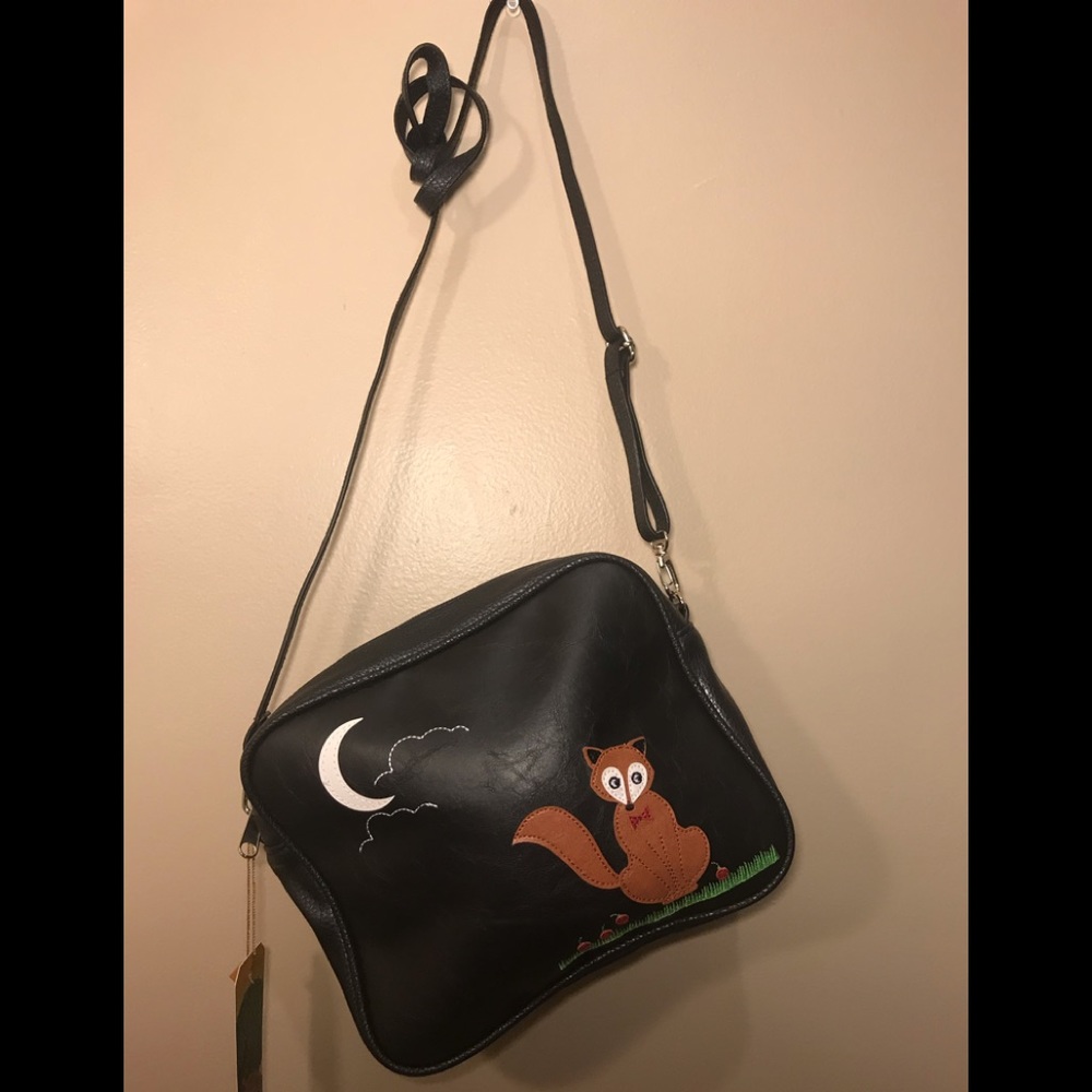 New vegan messenger crossbody bag fox under moon